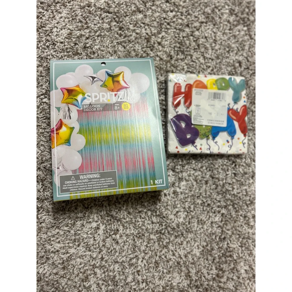 Spritz Balloon Decor Kit 81pc & Happy Birthday Napkins Bundle Rainbow Party Set